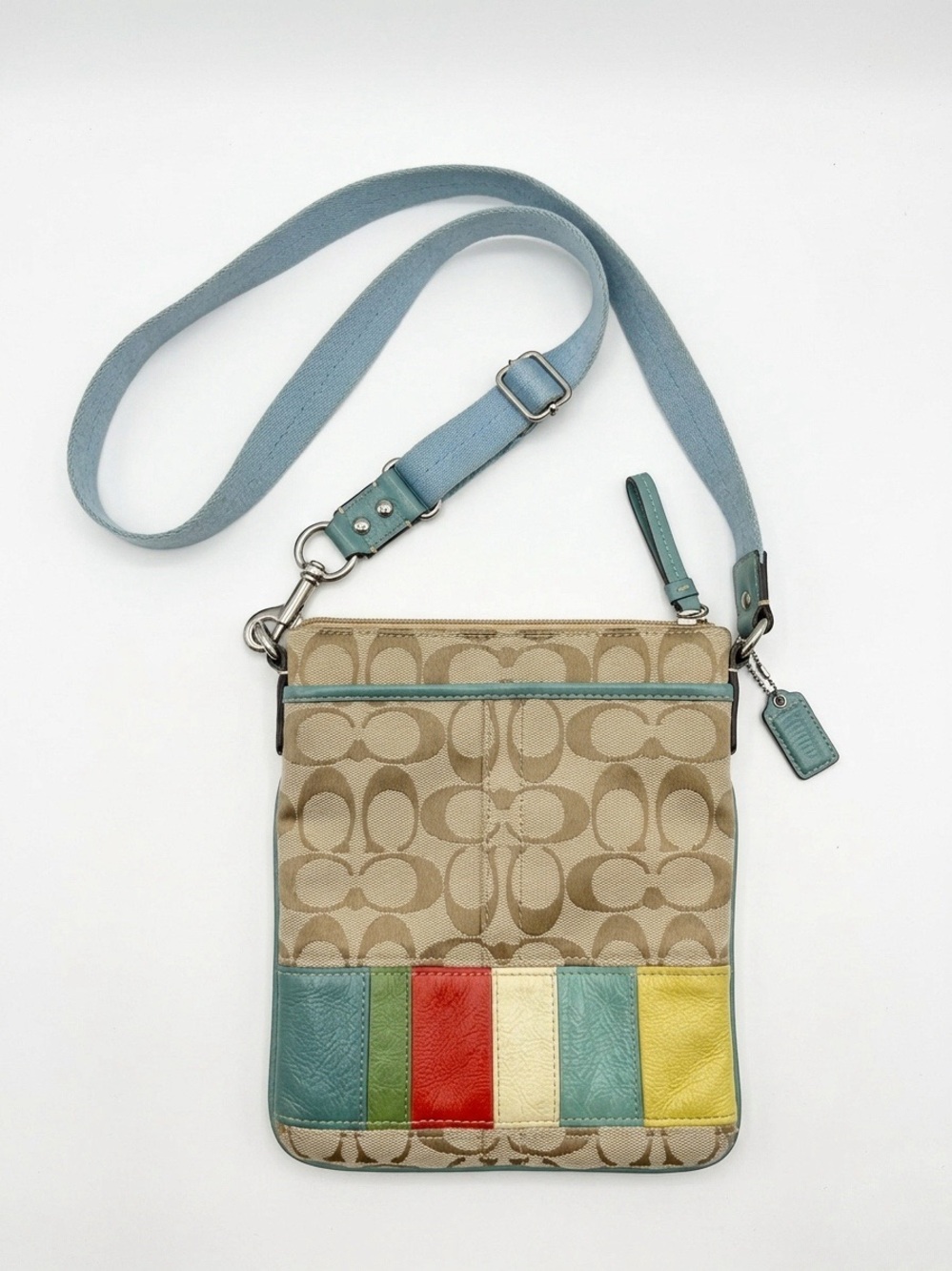 Viral Vintage Y2K 2000s Coach Signature Multi-Color Stripe Swingpack Crossbody